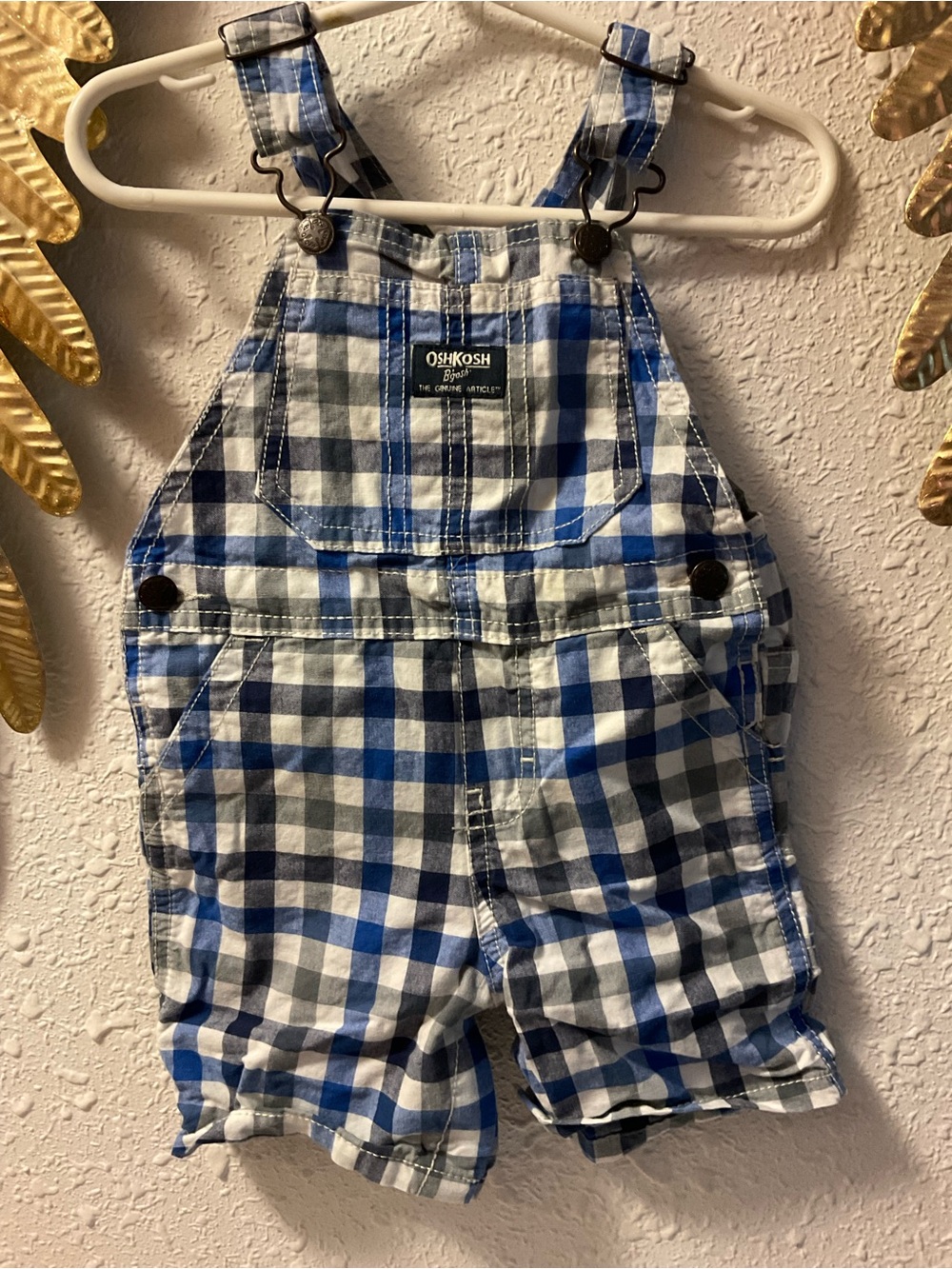 Oshkosh B'Gosh Blue, Black and White Plaid Overalls, Size 18 Months